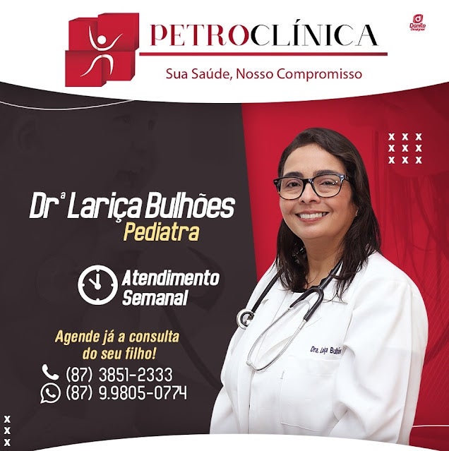 Dra. Lariça Bulhões, Pediatra, atende nesta segunda-feira (5) pela manhã, agende já a consulta de seu filho!