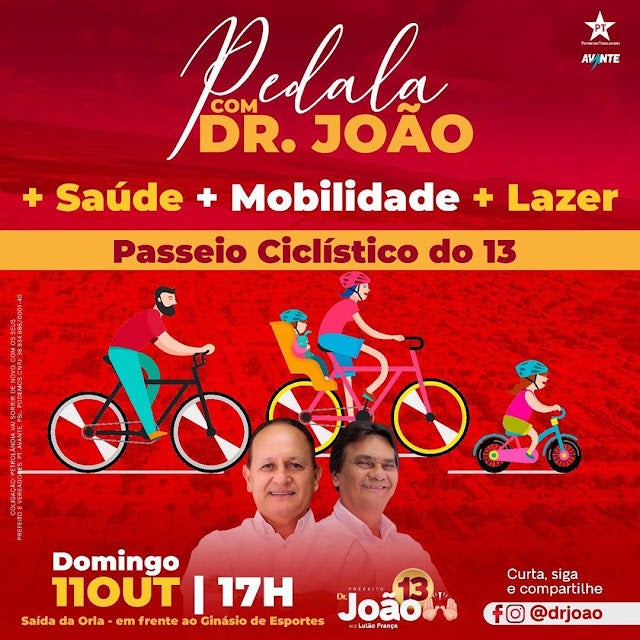 Eleições 2020: Pedala com Dr. João será promovido neste próximo domingo (11), a partir das 17h, em Petrolândia (PE) Eleições 2020: Pedala com Dr. João será promovido neste próximo domingo (11), a partir das 17h, em Petrolândia (PE)