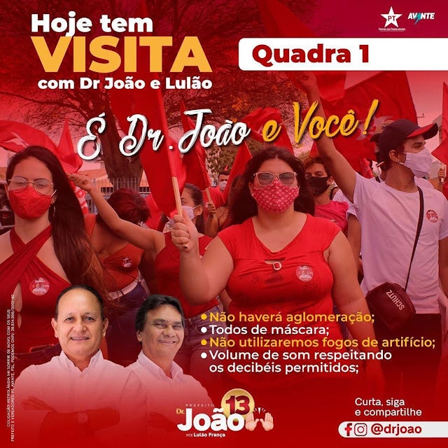Eleições 2020: Candidato a Prefeito de Petrolândia ‘Dr. João’ cumpre agenda e visitará na noite desta 6ª moradores da quadra-01, a partir das 18h Eleições 2020: Candidato a Prefeito de Petrolândia ‘Dr. João’ cumpre agenda e visitará na noite desta 6ª moradores da quadra-01, a partir das 18h
