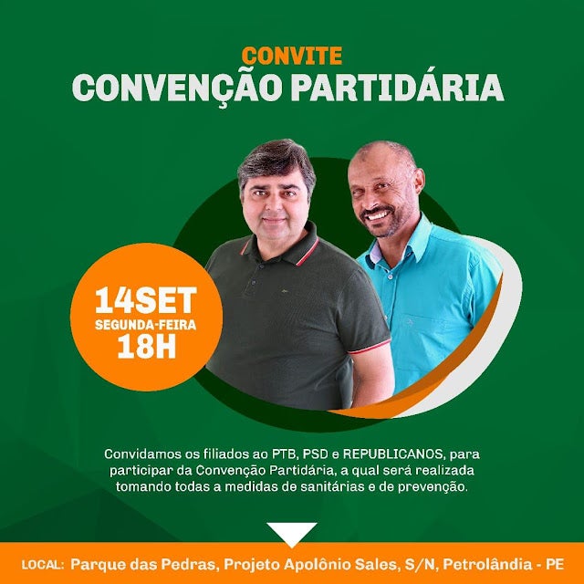 Definido a data da convenção partidária que oficializará a candidatura de Fabiano Marques e Rogério Novaes à Prefeitura de Petrolândia