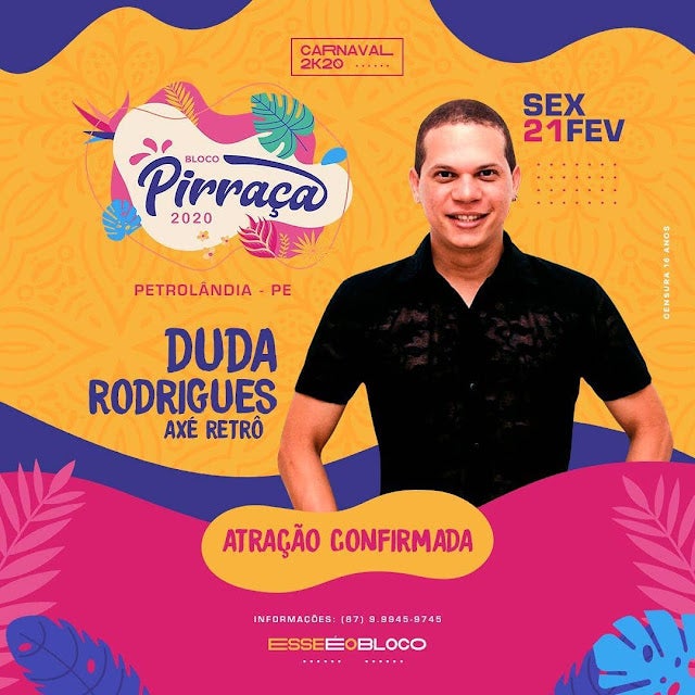 Bloco Pirraça de Petrolândia, divulga a 1º atração confirmada “Duda Rodrigues” para o Carnaval 2020