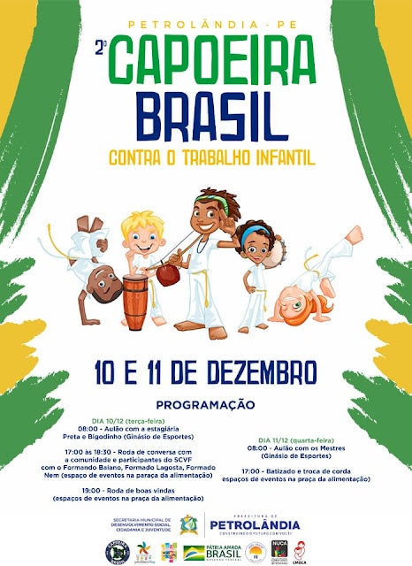 2º Capoeira Brasil contra o Trabalho Infantil acontece de 10 a 11 de dezembro em Petrolândia; veja a programação