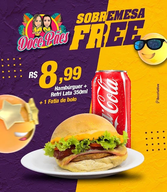 Sobremesa Free é na Panificadora Doce Pães de Petrolândia; com apenas R,99 compre um Hambúrguer + Refri Lata de 350ml + uma fatia de Bolo na Promoção de Carnaval