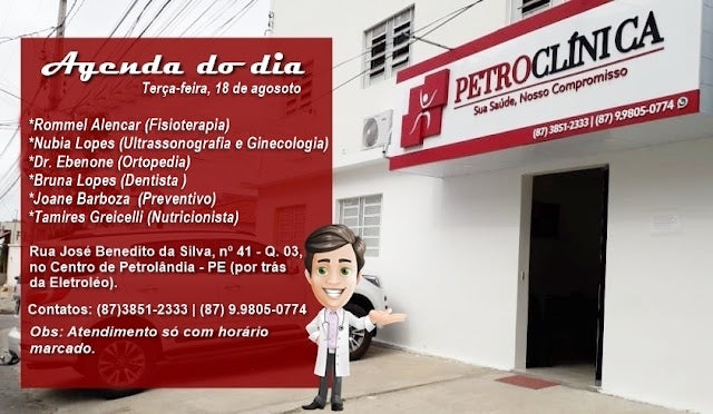 Agenda desta terça-feira (18) da Petroclínica de Petrolândia; veja