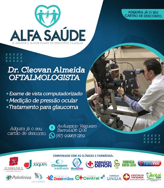 Petrolândia: Dr. Cleovan Almeida (Oftalmologista) é ALFA SAÚDE; adquira já o seu cartão de desconto!