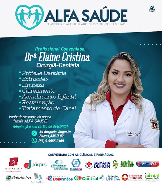 Petrolândia: Dra Elaine Cristina (Cirurgiã-Dentista) é ALFA SAÚDE; adquira já o seu cartão de desconto!