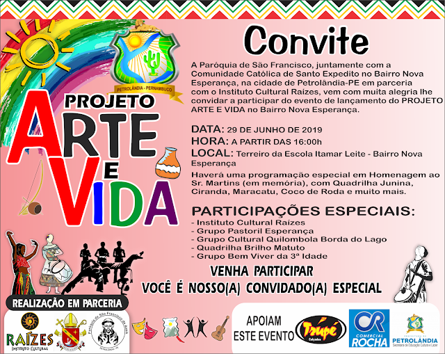 Projeto Arte e Vida será iniciado nesse sábado (29) em Petrolândia-PE