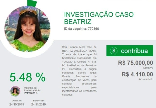 ‘Vaquinha Online’ é lançada pelos pais de Beatriz para uma investigação paralela do caso