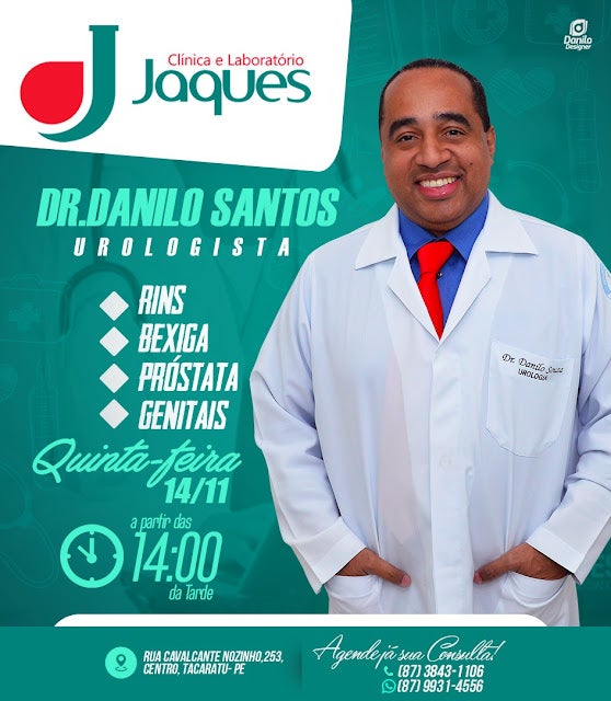 Tacaratu: Dr. Danilo Souza (médico urologista), atende na Clínica e Laboratório Jaques, nesta quinta (14) a partir das 14h