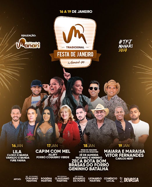 Programação Oficial da Tradicional Festa de Janeiro de Manari, PE