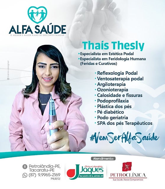 Thaís Thesly – Especialista em Estética Podal é a nova profissional conveniada ao Alfa Saúde; marque já sua consulta e garanta seu desconto!