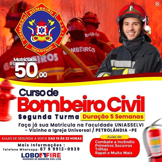 Atenção: Curso de Bombeiros Civil, matrículas abertas para 2ª Turma por apenas R,00 em Petrolândia-PE