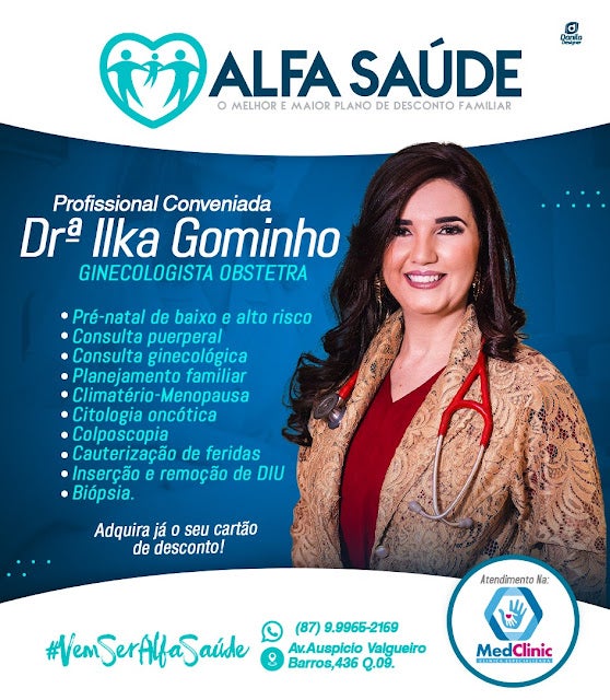 Petrolândia: Dra. Ilka Gominho (Ginecologista e Obstetra) é ALFA SAÚDE; adquira já o seu cartão de desconto!