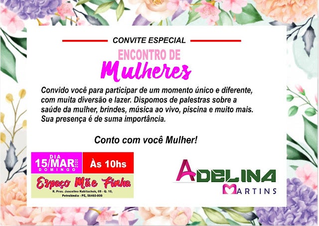 Petrolândia: Show da Cantora Ana Lima faz parte da Programação ‘Encontro das Mulheres’, nesse domingo (15), a partir das 10h, no Espaço Mãe Finha; evento é organizado a pré-candidata a vereadora Adelina Martins