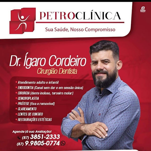 Dr. Ígaro Cordeiro – Cirurgião Dentista, atende na Petroclínica de Petrolândia, nas quartas, quintas e sextas-feiras; agende já sua consulta ou avaliação!