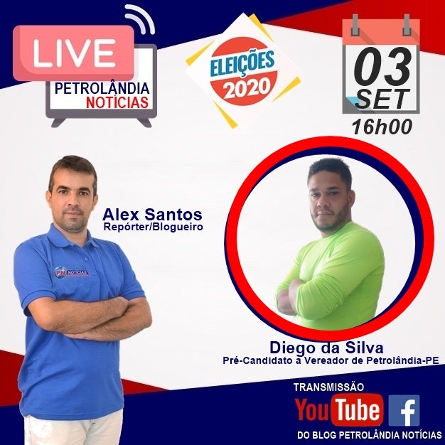 É HOJE!!! Blog PN entrevistará AO VIVO, o pré-candidato a vereador de Petrolândia ‘Diego da Silva’; a entrevista será nesta quinta (3), a partir das 16h