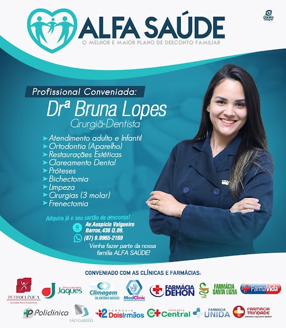 Petrolândia: Dra. Bruna Lopes (Cirurgiã Dentista) é a mais nova conveniada ALFA SAÚDE; adquira já o seu cartão de desconto!