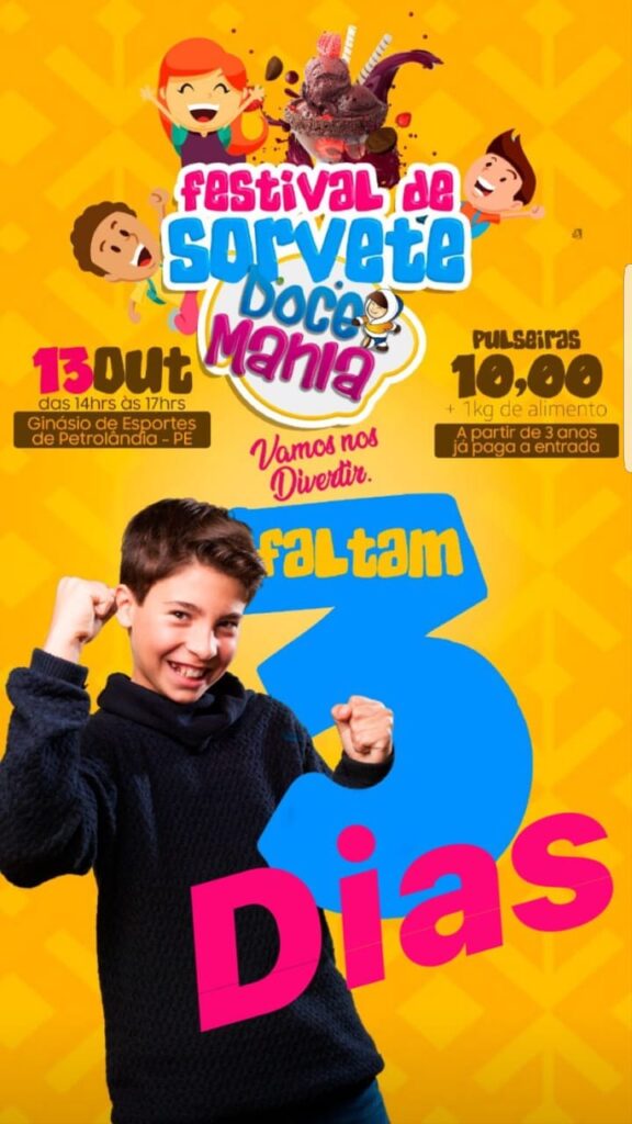Faltam apenas 3 dias para o Festival de Sorvete da Doce Mania de Petrolândia; pulseira somente R,00+1kg de alimento