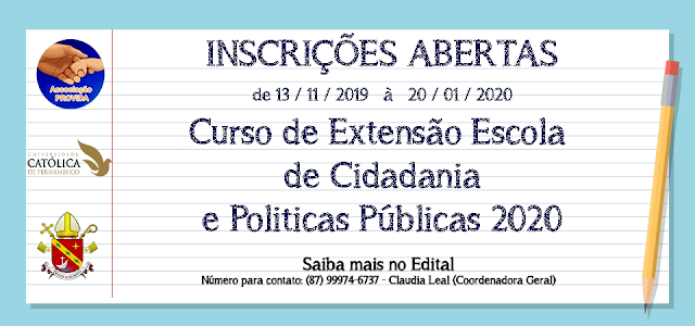 Associação PROVIDA, em parceria com UNICAP e Diocese de Floresta, abre inscrições para curso de extensão Escola de Cidadania e Políticas Públicas