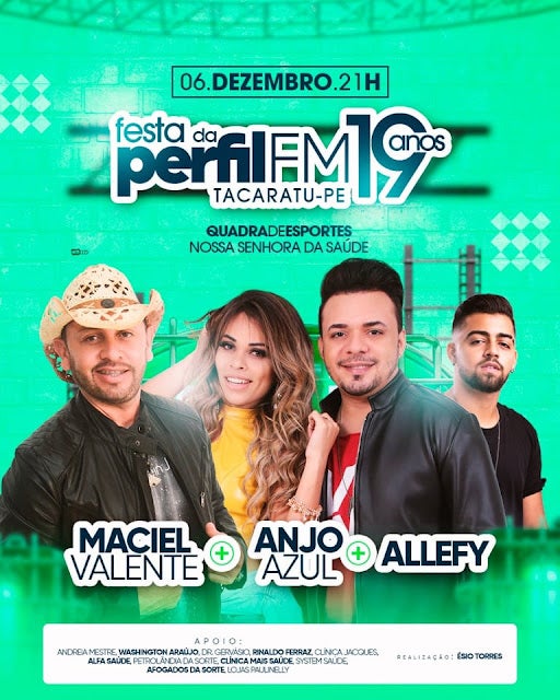 Festa de Comemoração aos 19 anos da Rádio Perfil FM de Tacaratu, é remarcada para o dia 6 de dezembro; acompanhe a programação