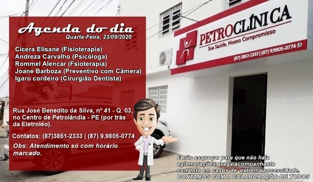 Agenda desta quarta-feira (23) da Petroclínica de Petrolândia; veja