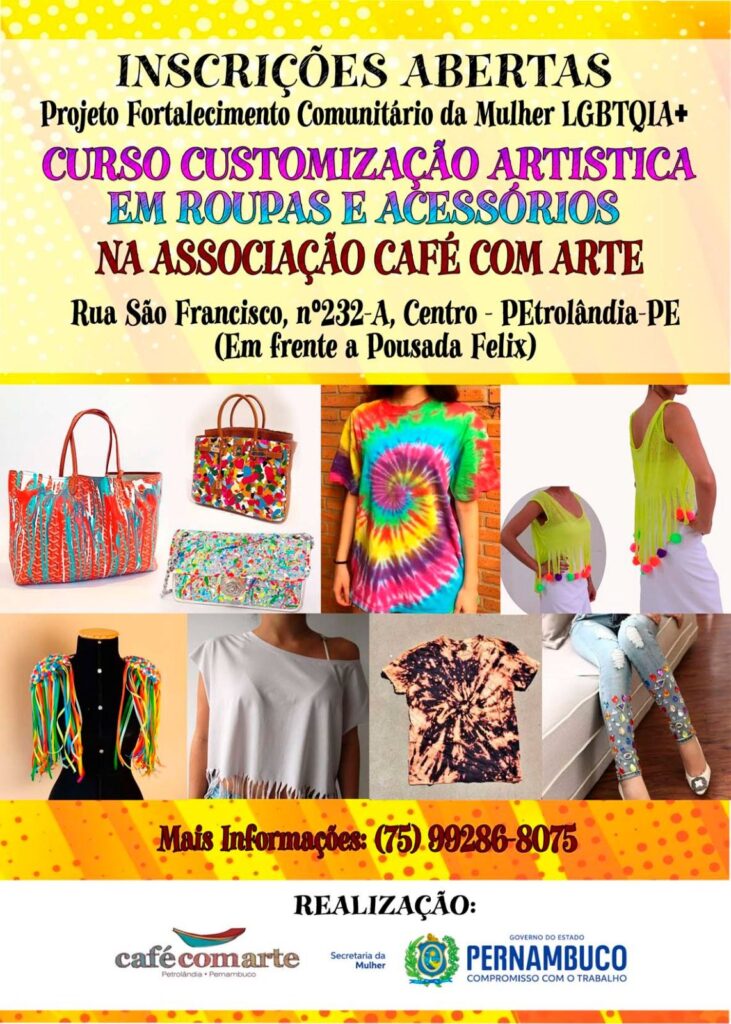 Petrolândia: Curso grátis de ‘Customização Artística em Roupas e Acessórios’ através da Associação Café com Arte; vagas limitadas