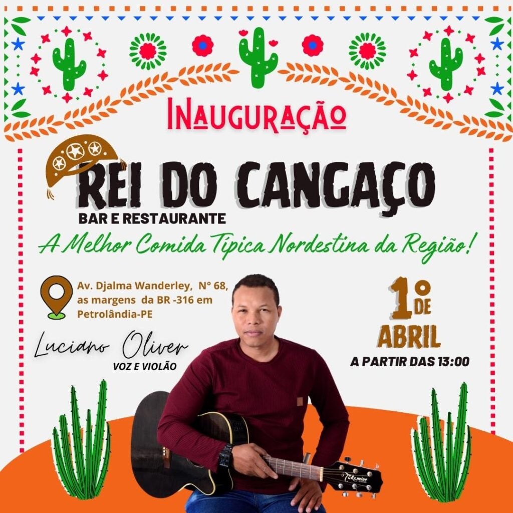 Venha saborear o melhor da gastronomia nordestina na inauguração do Rei do Cangaço Bar e Restaurante em Petrolândia; dia 1° de abril, a partir das 13h
