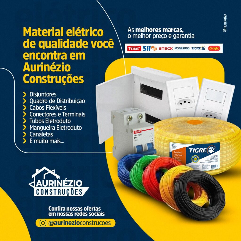 Material elétrico de qualidade você encontra em Aurinézio Construções de Petrolândia