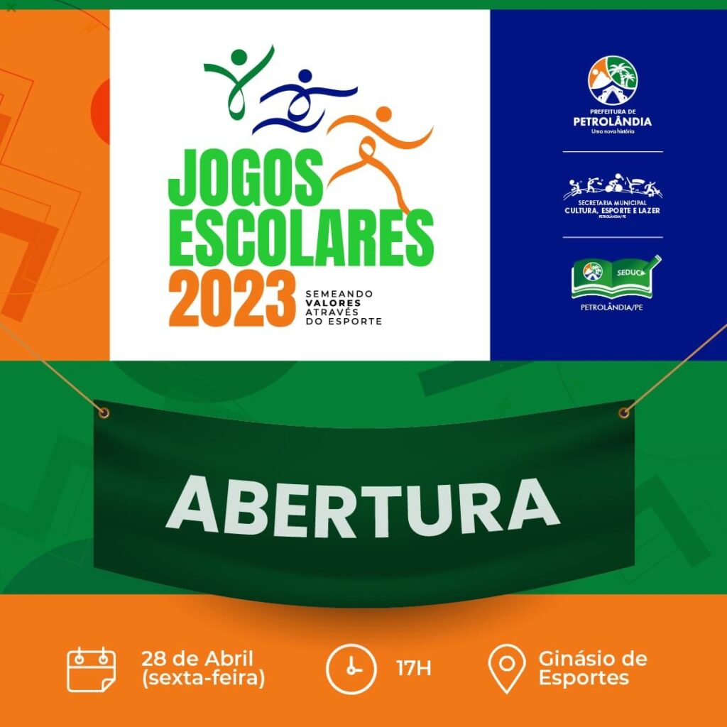 Abertura Oficial dos Jogos Escolares 2023, fase municipal acontece nesta próxima sexta-feira (28) a partir das 17h, no Ginásio de Esportes