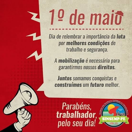 Mensagem do Sindicato dos Servidores Municipais de Petrolândia (SINSEMP/PE) ao Dia do Trabalho