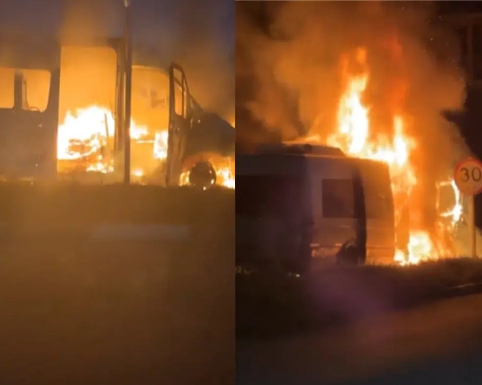 Van de banda de forró pega fogo em rodovia na Bahia; ninguém ficou ferido