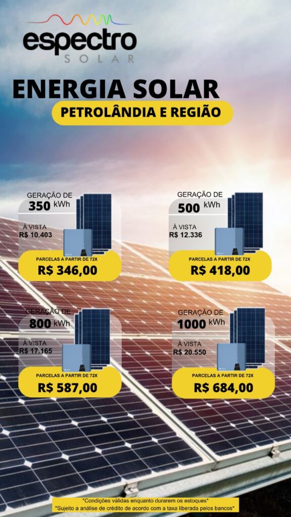 Espectro Solar: Veja o preço do seu Kit de Energia Solar Fotovoltaica; atendimento em Petrolândia e região! Espectro Solar: Veja o preço do seu Kit de Energia Solar Fotovoltaica; atendimento em Petrolândia e região!