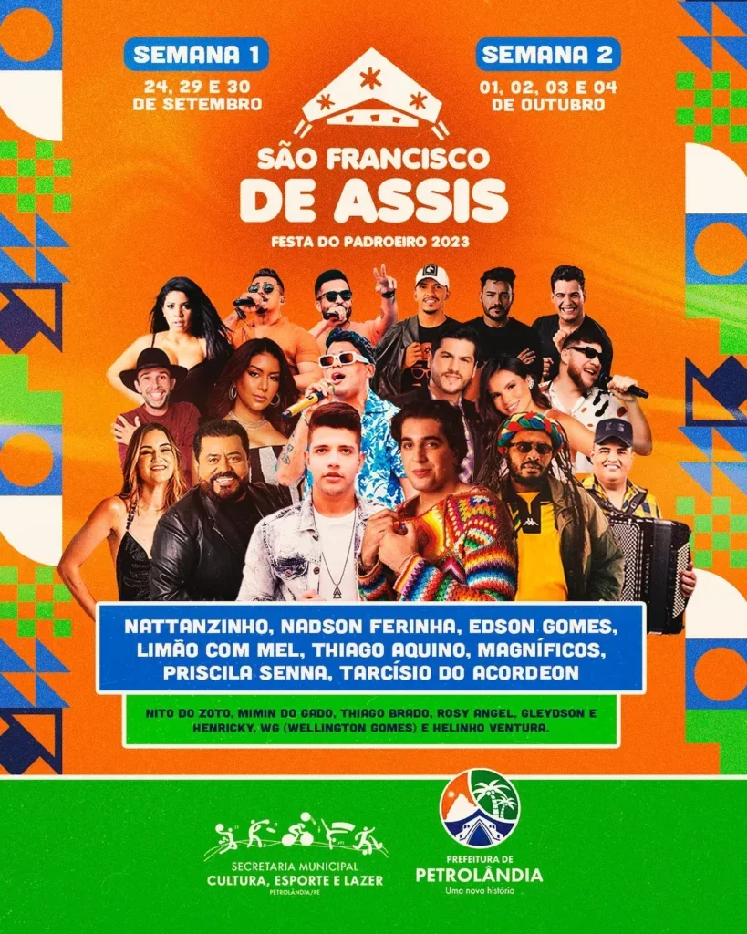 Prefeitura de Petrolândia divulga Programação da Festa do Padroeiro São Francisco de Assis 2023