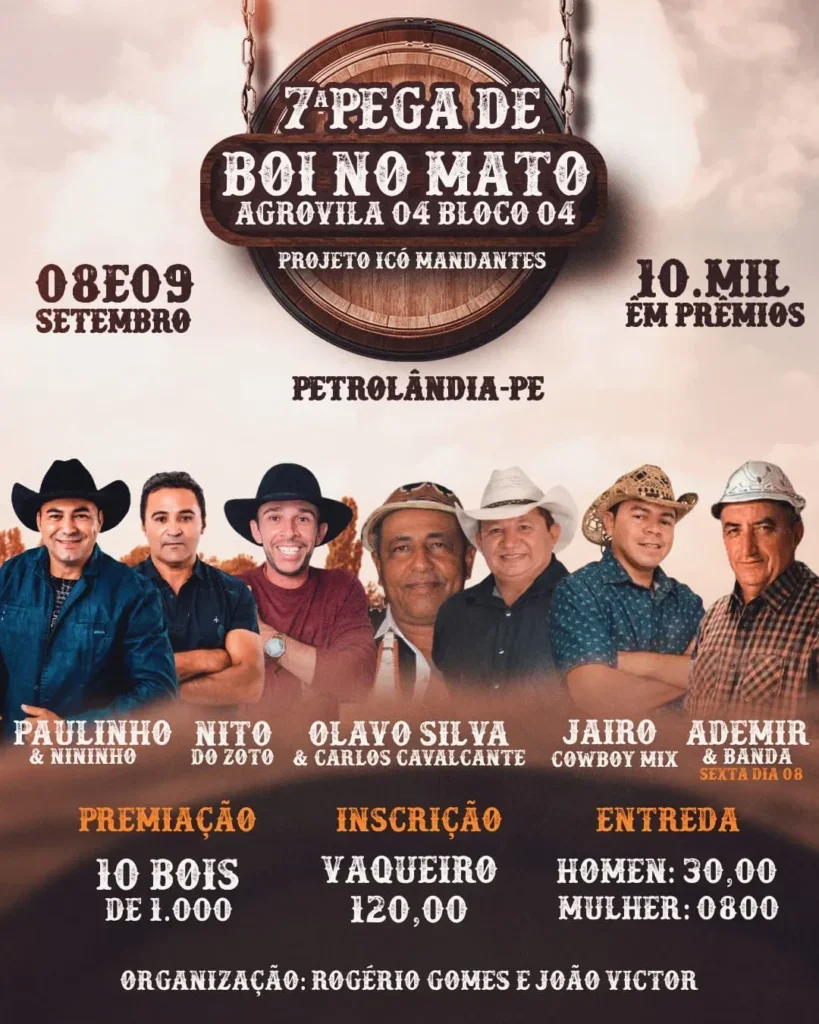 Petrolândia: 7ª Pega de Boi no Mato da Agrovila 04 do Bloco 04 no Projeto Icó Mandante será promovida neste sábado (9) e domingo (10); veja a programação