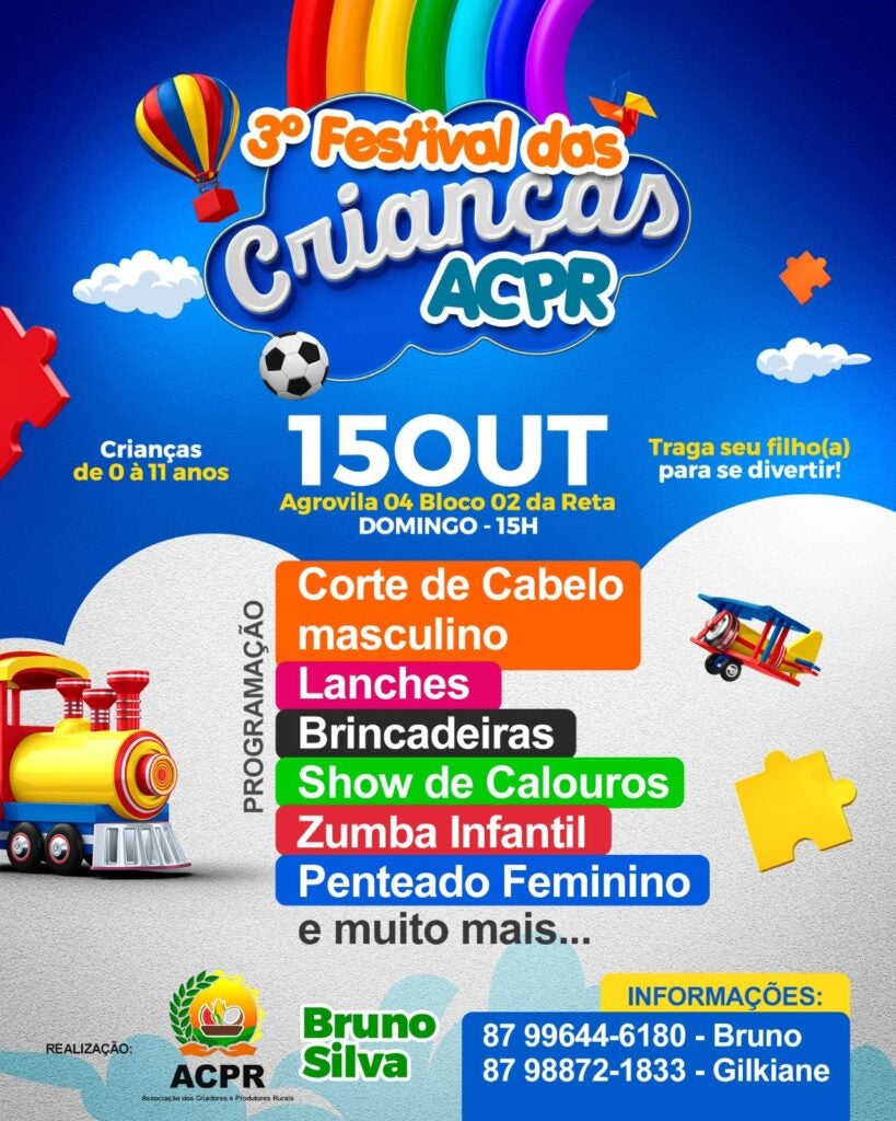 3º Festival das Crianças ACPR em parceria com Bruno Silva: Diversão Garantida em alusão ao Dia das Crianças na Agrovila 4 entre a zona rural de Tacaratu e Petrolândia