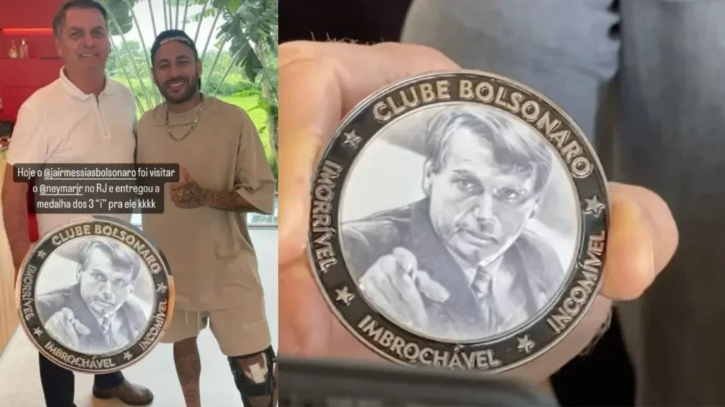 Bolsonaro presenteia Neymar com medalha de ‘Imbrochável, Imorrível e Incomível’
