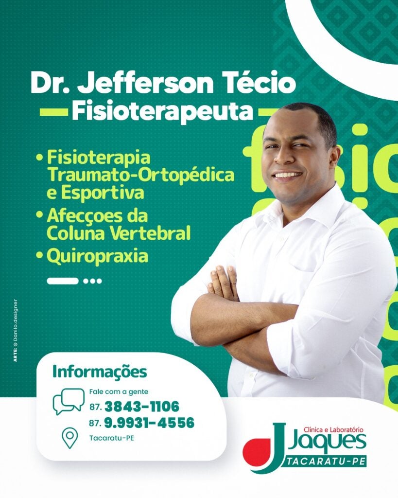 Dr. Jefferson Técio traz expertise em Fisioterapia Traumato-Ortopédica e Esportiva para a Clínica JAQUES em Tacaratu-PE