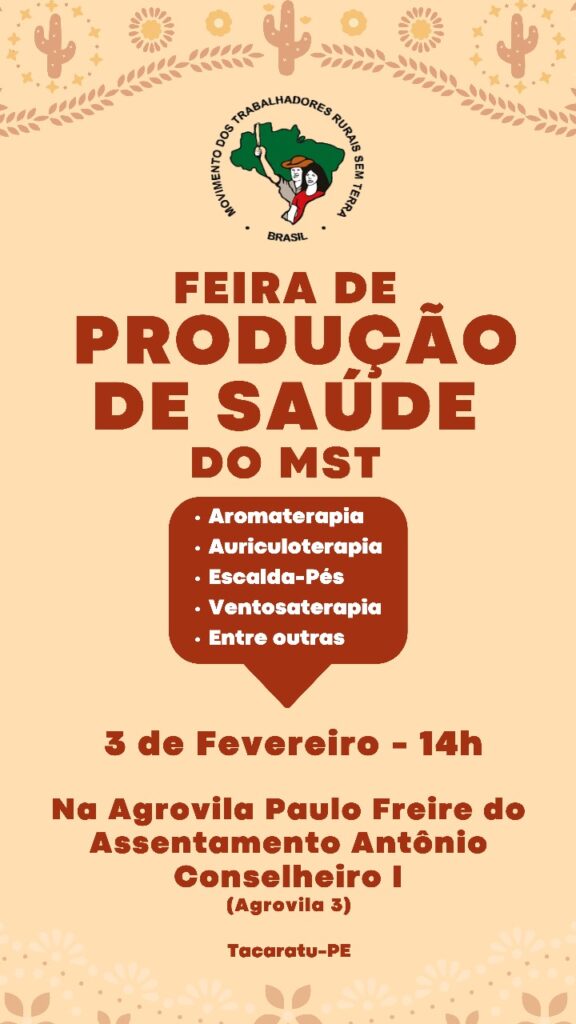 MST realizará Feira de Produção de Saúde em Área de Assentamento de Tacaratu-PE MST realizará Feira de Produção de Saúde em Área de Assentamento de Tacaratu-PE