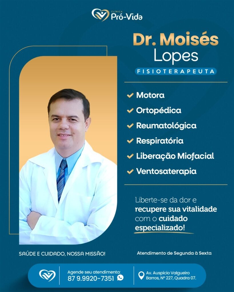 Dr. Moisés Lopes: Fisioterapeuta Especializado Atende na Clínica Pró-Vida de Petrolândia-PE, Agende já sua Consulta! Dr. Moisés Lopes: Fisioterapeuta Especializado Atende na Clínica Pró-Vida de Petrolândia-PE, Agende já sua Consulta!