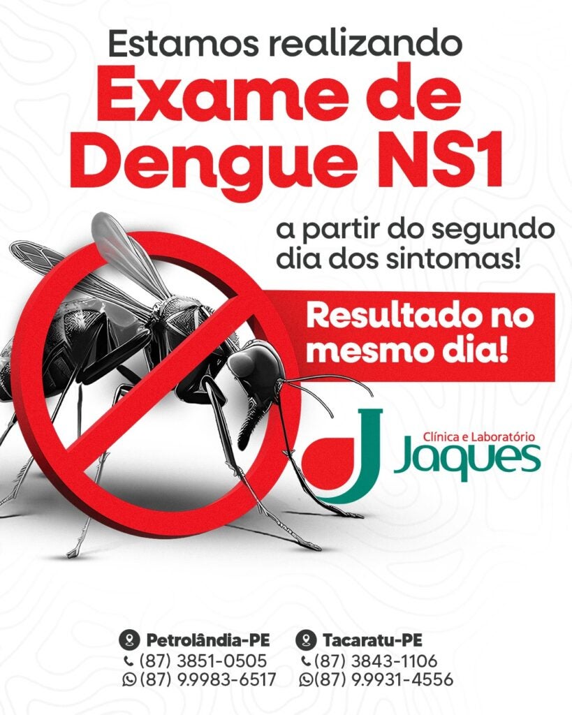 Clínica JAQUES oferece Exame de Dengue NS1 com Resultado no Mesmo Dia em Petrolândia e Tacaratu Clínica JAQUES oferece Exame de Dengue NS1 com Resultado no Mesmo Dia em Petrolândia e Tacaratu