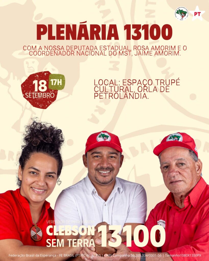 Plenária 13100 marca lançamento da candidatura de Clebson Sem Terra com apoio de Rosa Amorim e Jaime Amorim em Petrolândia-PE