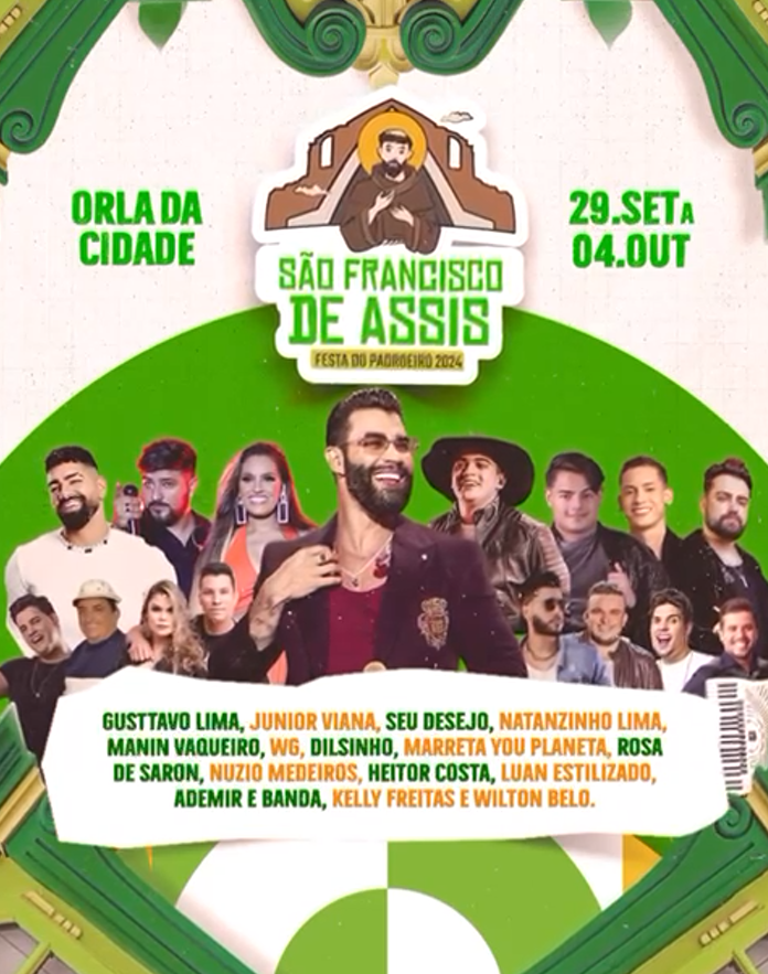 Festa do Padroeiro São Francisco de Assis 2024 é divulgada pela Prefeitura de Petrolândia; Gusttavo Lima e Natanzinho são anunciados!