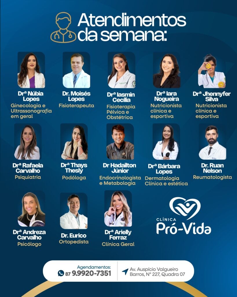 Atendimentos da Semana na Clínica Pró-Vida de Petrolândia: Especialistas Prontos para Cuidar de Você!