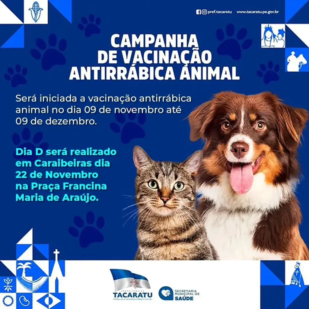 Tacaratu-PE, Inicia Campanha de Vacinação Antirrábica Animal: Proteja Seu Pet! Tacaratu-PE, Inicia Campanha de Vacinação Antirrábica Animal: Proteja Seu Pet!