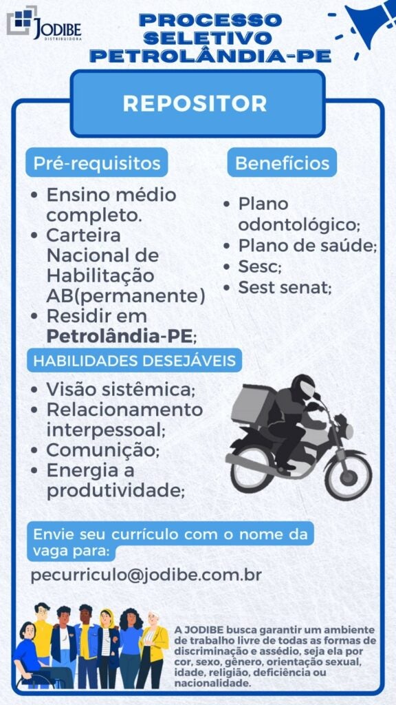 JODIBE Abre Processo Seletivo para Vagas de Repositor em Petrolândia-PE