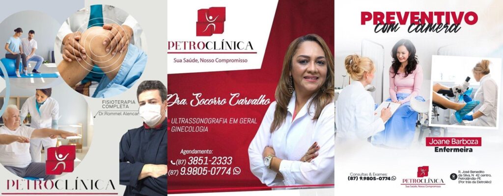 Petroclínica de Petrolândia oferece atendimentos com o Fisioterapeuta Dr. Rommel Alencar, Dra. Socorro Carvalho (Ultrassonografia em Geral e Ginecologia) e Preventivo com Câmera com a Enfª Joane Barboza; confira a programação!