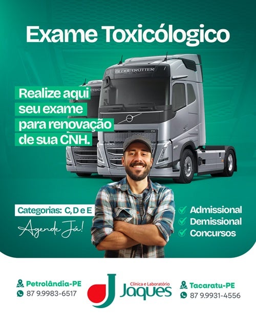 Exame Toxicológico com agilidade e confiança na Clínica Jaques de Tacaratu e Petrolândia!