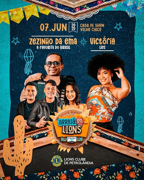 Arraiá do Lions de Petrolândia será (07/06)com shows de Zezinho da Ema e Victória Lins