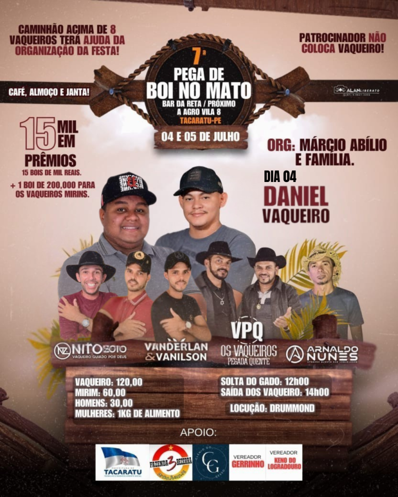 Zona rural de Tacaratu se prepara para a 7ª Pega de Boi no Mato no Bar da Reta, dias 04 e 05 de julho