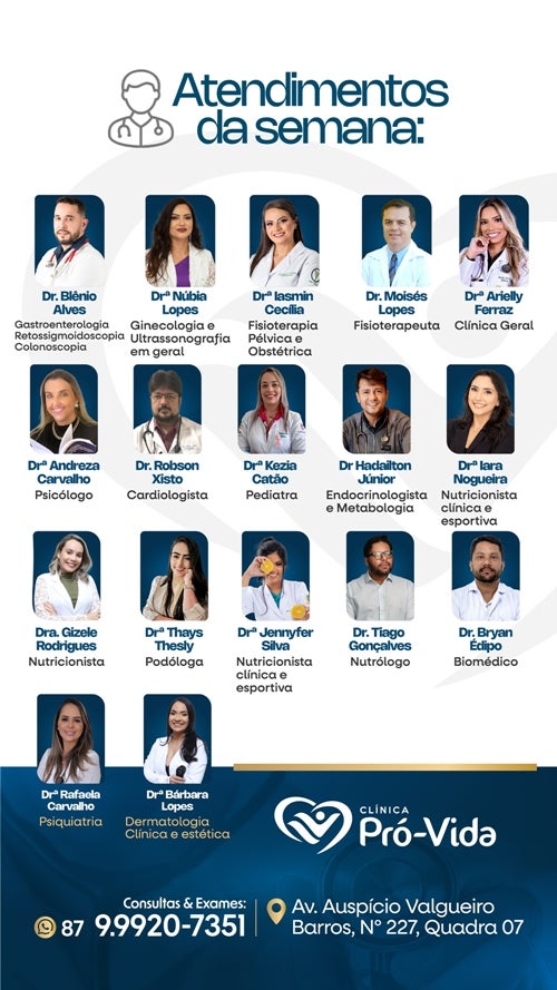 Clínica Pró-Vida Divulga Agenda de Atendimentos da Semana em Petrolândia